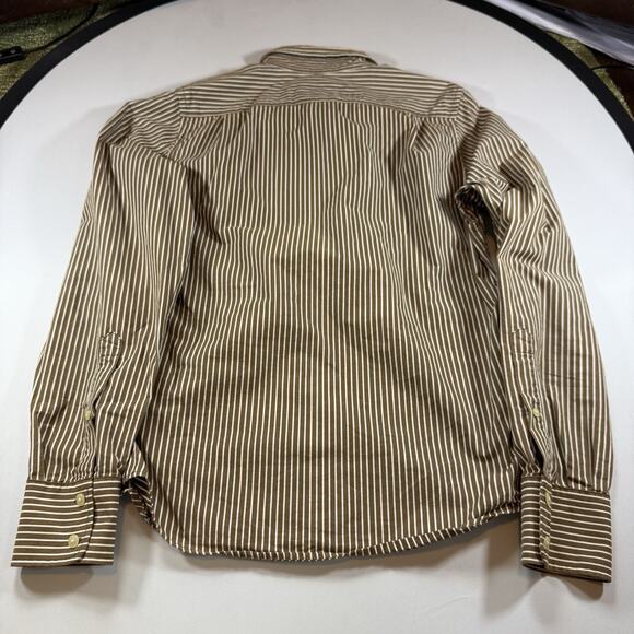 Hollister Vintage Y2K Logo Striped Oxford Button Shirt Brown Mns Medium - Picture 3 of 10